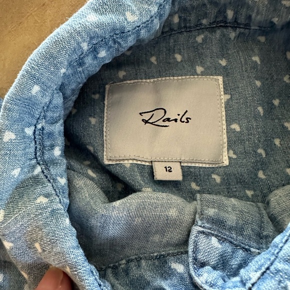 Girls Rails Denim Heart Print Shirt - Picture 2 of 6